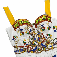 Sicilian Carnival White Cotton Midi Dress