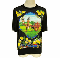 Sicilian Lemons Black Silk & Wool Knitted Top