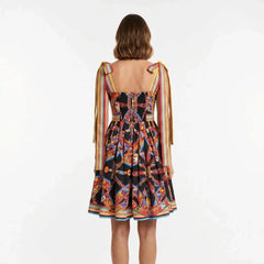 Carretto Cotton Mini Dress with Bow Shoulder Straps