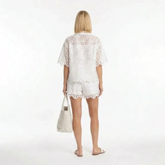 White Broderie Cotton Top and Shorts Set
