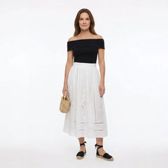 White Broderie Cotton Linen Blouse and Skirt Set
