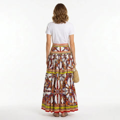 Sicilian Carretto Print White Maxi Cotton Skirt