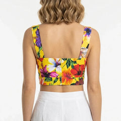 Multicolour Floral Yellow Cotton Crop Top