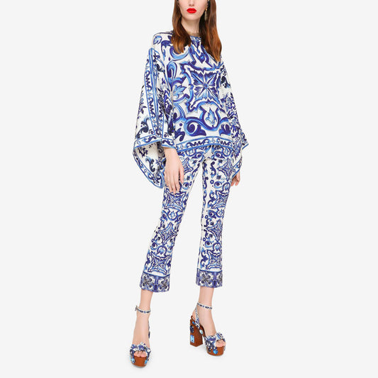 Designer InspiredβMajolica-print βBlouse &Pant Women Suitset