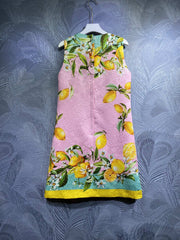 Fashion Runway Summer Mini Dress Women& Pink Lemon Printed Designer Inspired Dresses Beach Holiday Vest Loose Dress