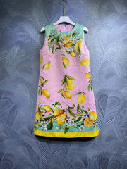 Fashion Runway Summer Mini Dress Women& Pink Lemon Printed Designer Inspired Dresses Beach Holiday Vest Loose Dress