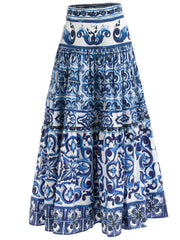 "Majolica-print" Women Cotton Top and Skirt Suitset