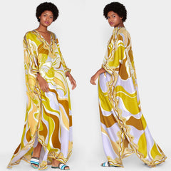 New Women's Wear Middle East Fashion Show Loose Large Size V-Collar Gold Elastic Knitted Travel Fashion Beautiful Dresses