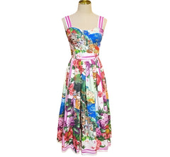 OUTLET: Luxury Italian designer Positano print push up 100% cotton dress, SIZE S