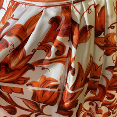 Orange Majolica Silk Midi Dress with Detachable Belt and Pockets