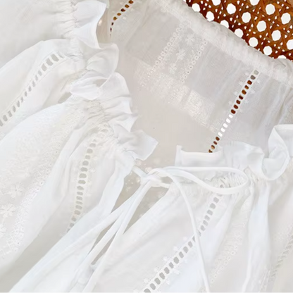White Broderie Cotton Blouse and Skirt Set