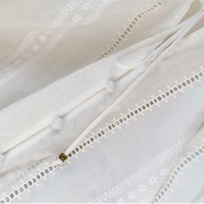 White Broderie Cotton Blouse and Skirt Set