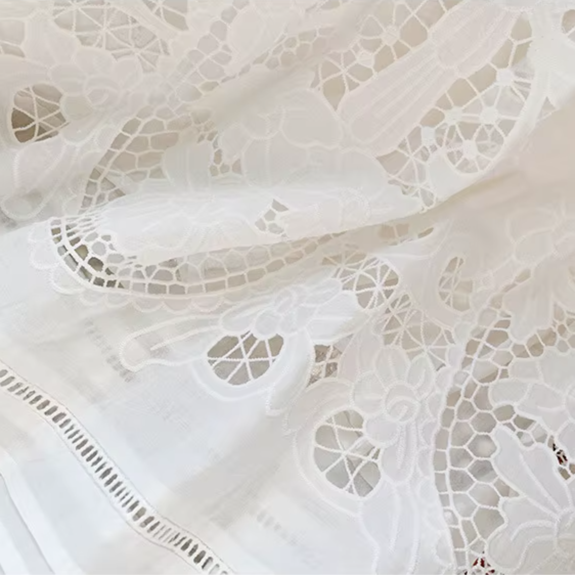White Broderie Cotton Blouse and Skirt Set