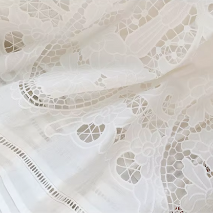 White Broderie Cotton Blouse and Skirt Set
