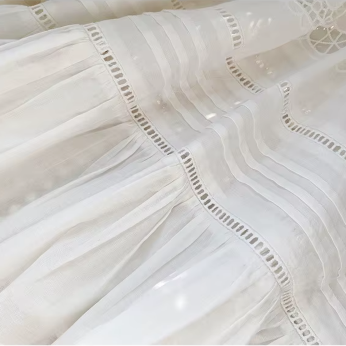 White Broderie Cotton Blouse and Skirt Set
