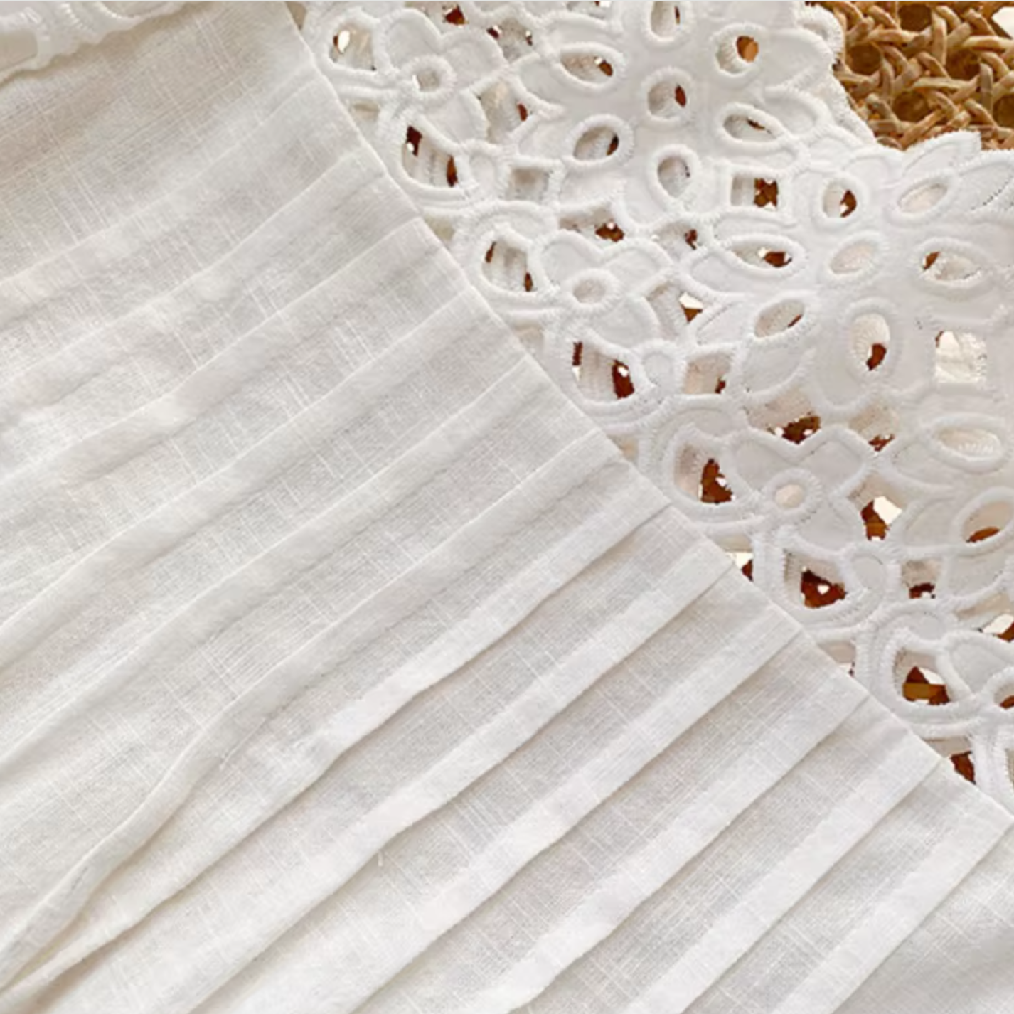 White Broderie Cotton Sleeveless Top and Skirt Set