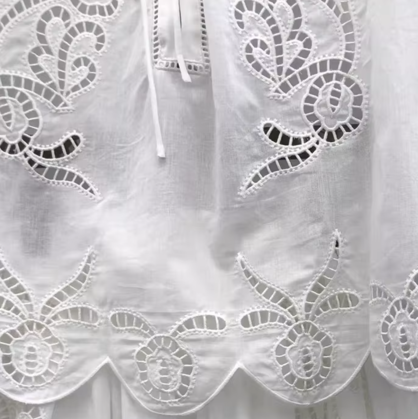 White Broderie Cotton Short-Sleeve Top and Skirt Set