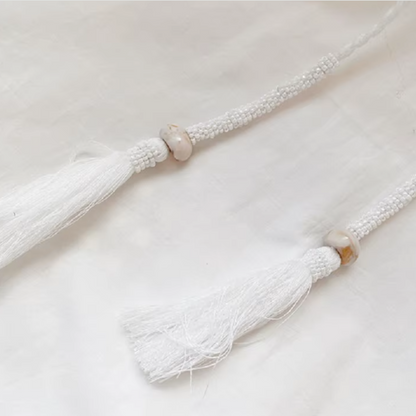 White Broderie Cotton Maxi Dress with Tassel Ties
