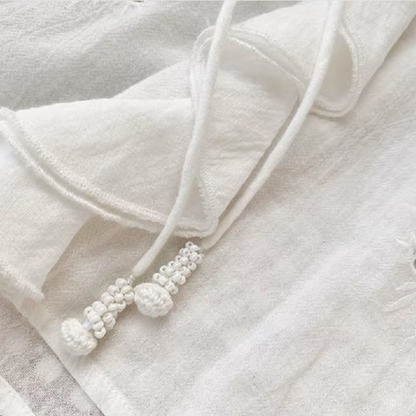 White Broderie Cotton Linen Blouse and Skirt Set