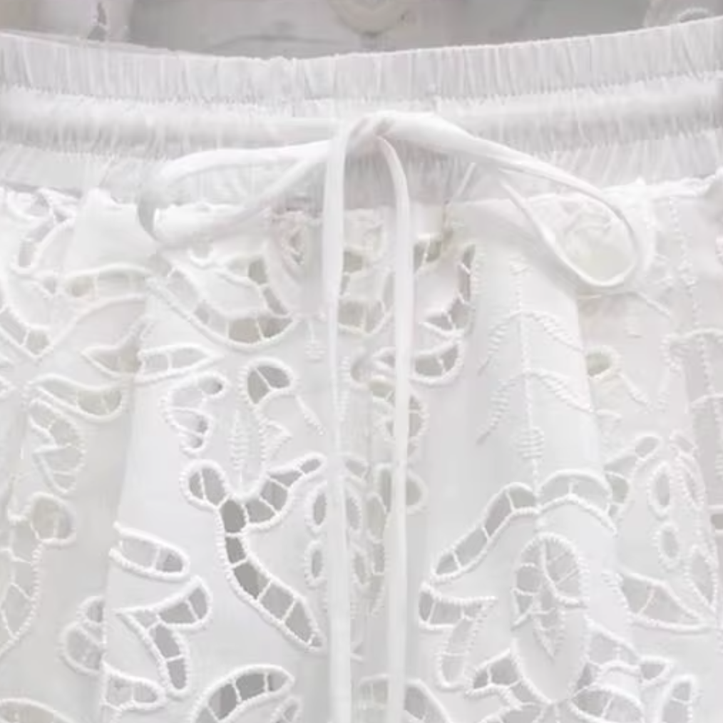 White Broderie Cotton Top and Shorts Set