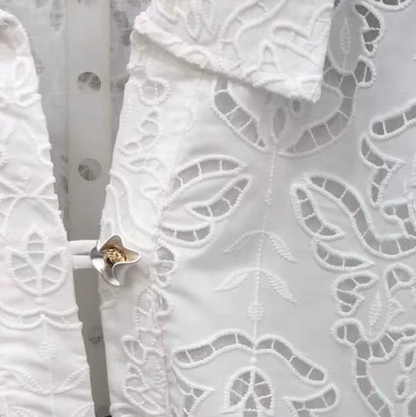 White Broderie Cotton Top and Shorts Set