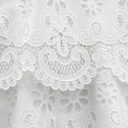 White Broderie Cotton Half Sleeve Top and Shorts Set