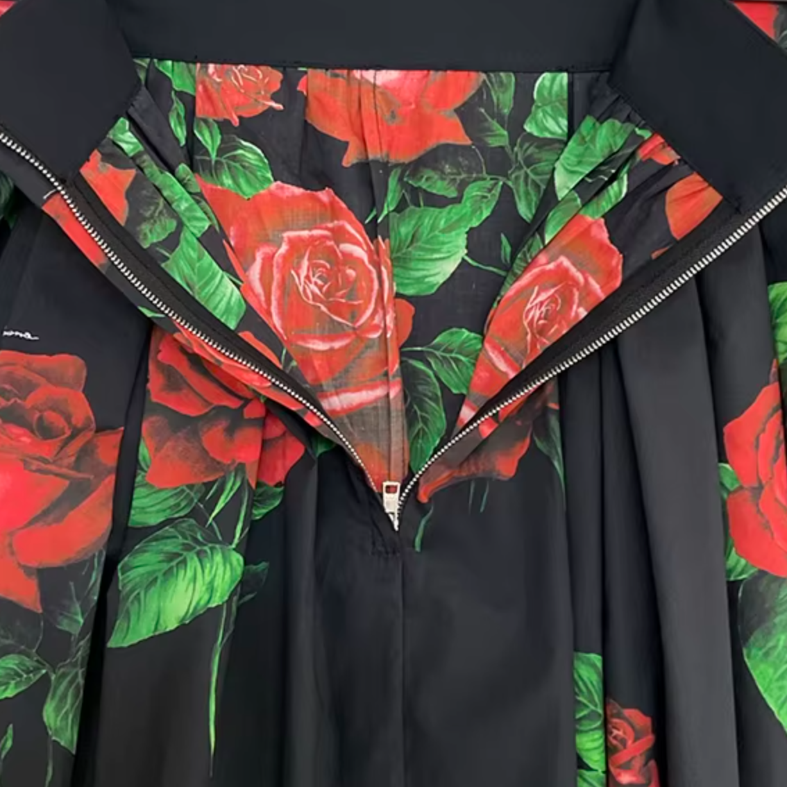 Red Roses Cotton Midi Skirt
