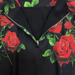 Red Roses Silk Midi Skirt