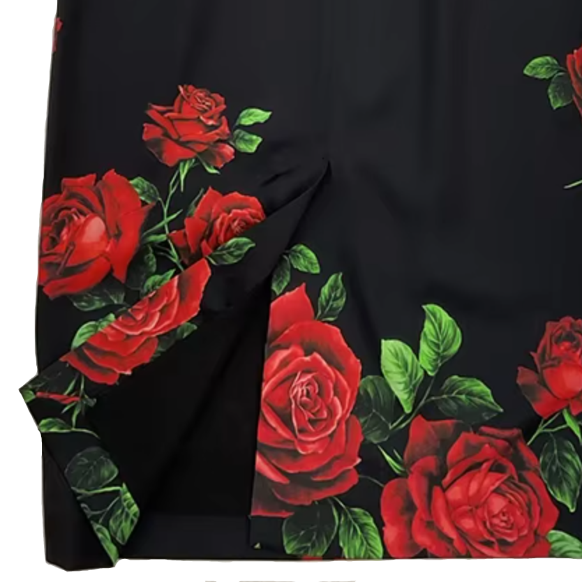 Red Roses Silk Midi Skirt