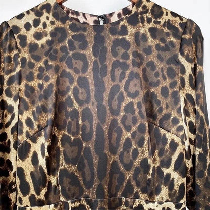 OUTLET Italian Luxury Pure Silk Leo print  long sleeve midi dress, SIZE M / EU36 / US6