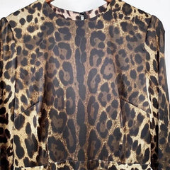 OUTLET Italian Luxury Pure Silk Leo print  long sleeve midi dress, SIZE M / EU36 / US6