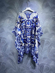 Luxury Designer Women Summer Print Silk Short Kaftan Dress 2023 Runway Fashion