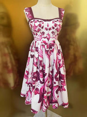 Fashion Designer Summer 100% Cotton Dress Women Spaghetti Strap Sleeveless Flowers Print Vacation Backless Mini Dress