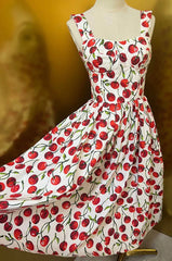 Fashion Designer Summer High Quality Cotton Women Bustier Cherry Print Midi Dress With Spaghetti Strap For Party Vacation
