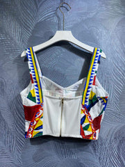 Italy Stylish Women Printed Cotton Bustier Top And Long Maxi Skirt In Multicolor