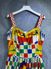 Luxury Designer Inspired Summer Women Printed Bustier Midi Dress IN HIGH QUALITY COTTON