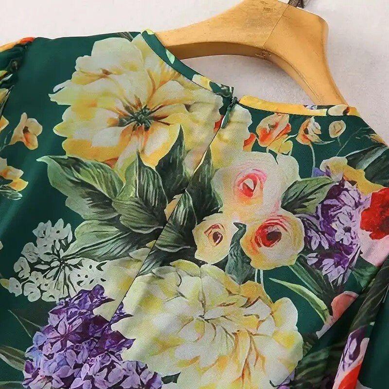 Luxury Green Mulifloral chiffon Boho dress
