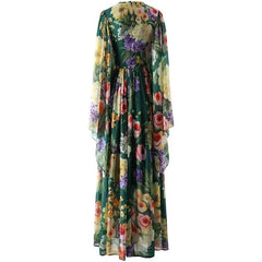 Luxury Green Mulifloral chiffon Boho dress