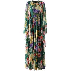 Luxury Green Mulifloral chiffon Boho dress