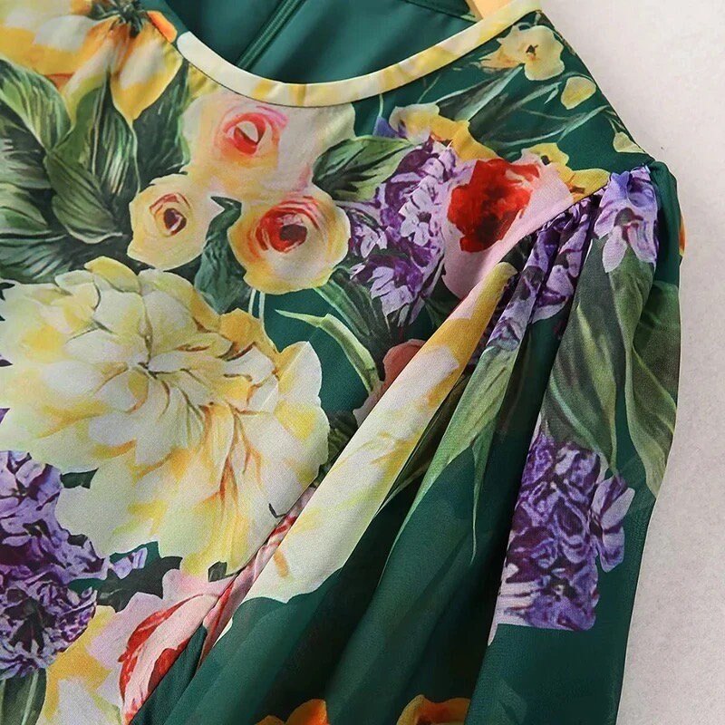 Luxury Green Mulifloral chiffon Boho dress