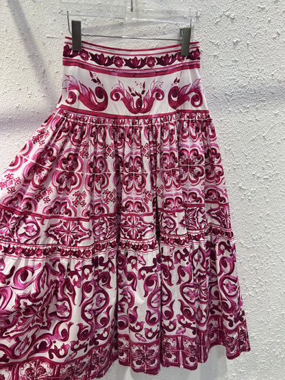 Fashion Designer Summer 100% Cotton Skirts High Waist Flower Print Vintage Long Skirts