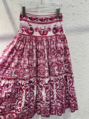 Fashion Designer Summer 100% Cotton Skirts High Waist Flower Print Vintage Long Skirts