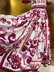Designer Runway Inspired Summer Women's Cotton Midi Dress With Luxury Fashion Print Pattern