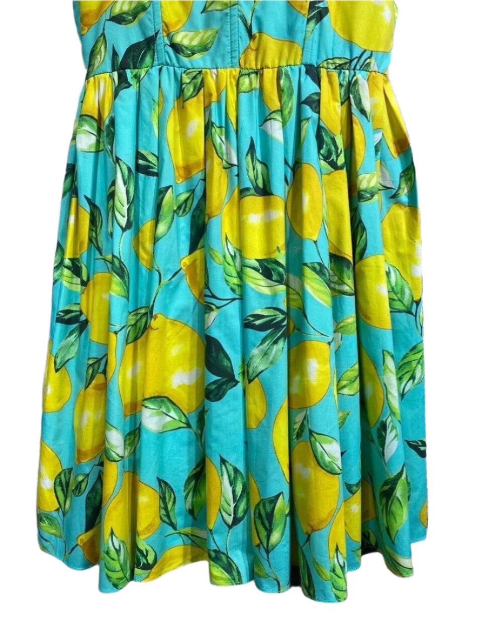 OUTLET: Luxury Blue Sicily Lemons print push up 100% cotton dress, SIZE XS