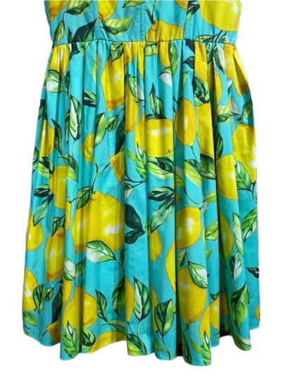 OUTLET: Luxury Blue Sicily Lemons print push up 100% cotton dress, SIZE XS