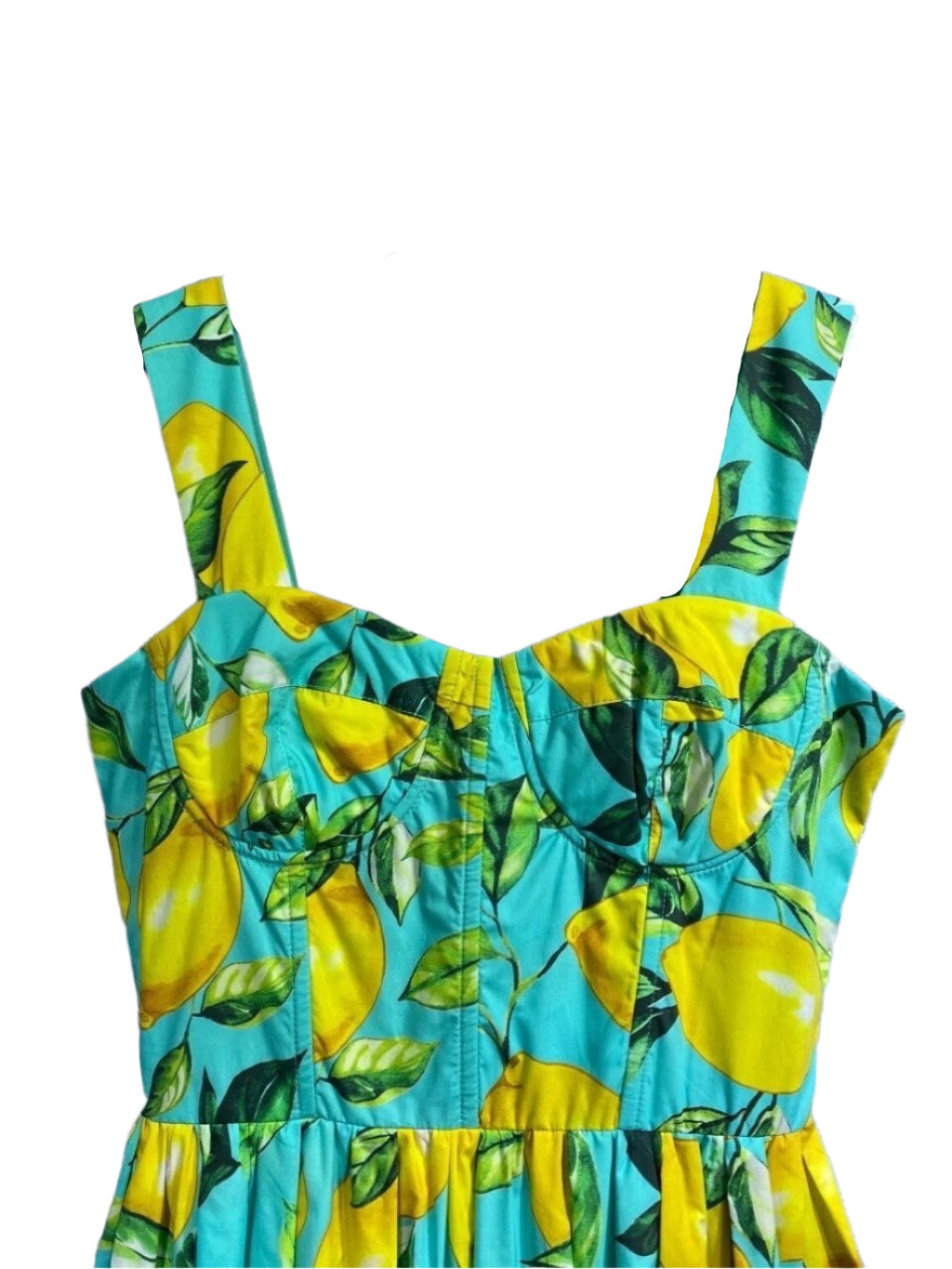 OUTLET: Luxury Blue Sicily Lemons print push up 100% cotton dress, SIZE XS