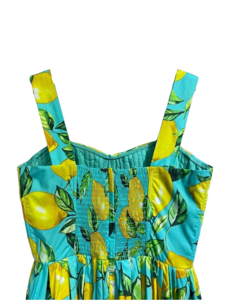 OUTLET: Luxury Blue Sicily Lemons print push up 100% cotton dress, SIZE XS