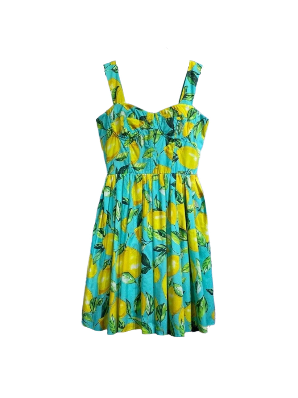 OUTLET: Luxury Blue Sicily Lemons print push up 100% cotton dress, SIZE XS