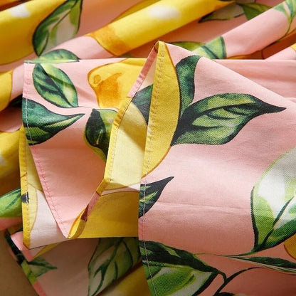 OUTLET: Luxury Designer Sicily Lemons on Pink print sleeveless push up 100% cotton dress, SIZE S / EU34 / US4