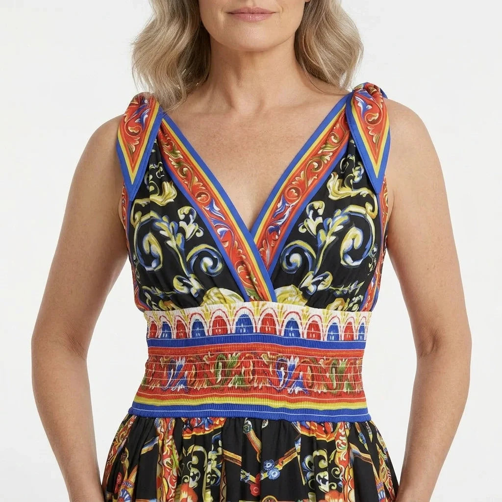 Carretto Maxi Dress with Bow Shoulders